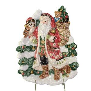 Fitz and Floyd Classic Christmas Lodge Santa Owl Toys Woodland‎ Platter Plate